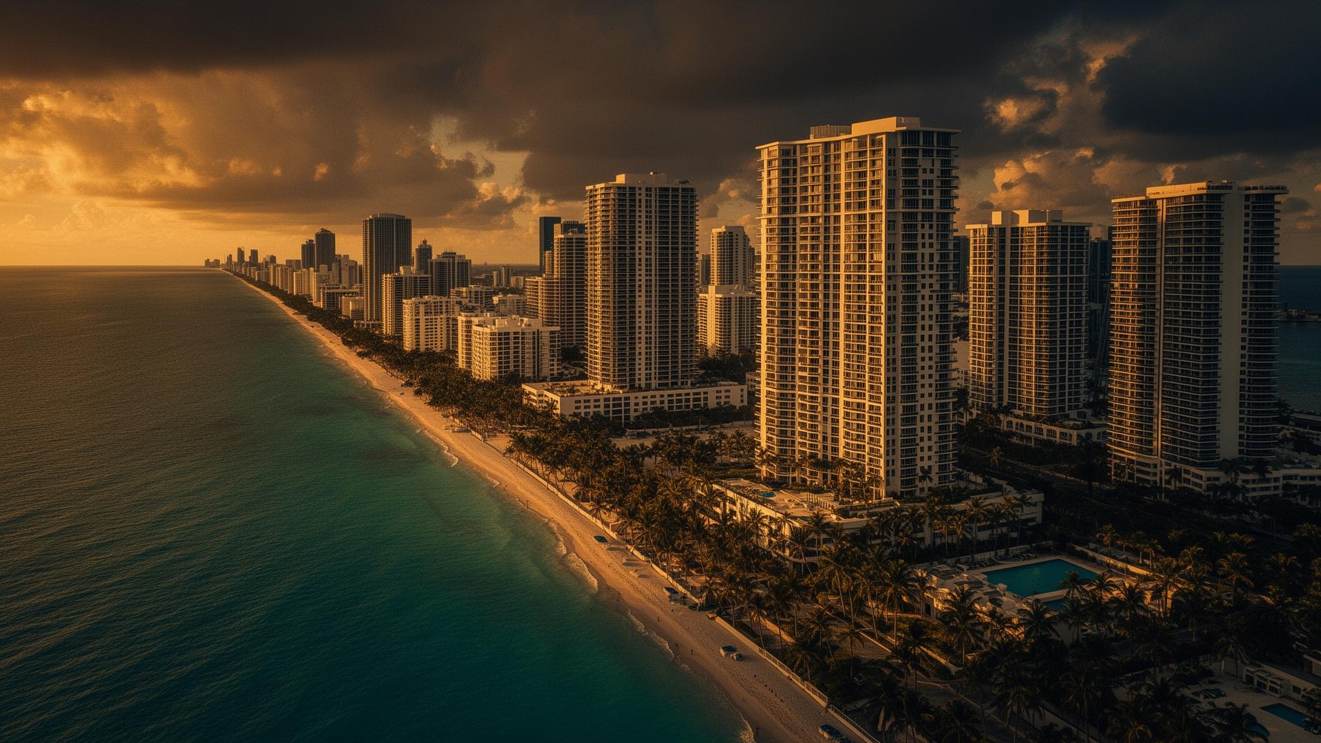 Aerial view of the Miami skyline and Biscayne Bay luxury waterfront.